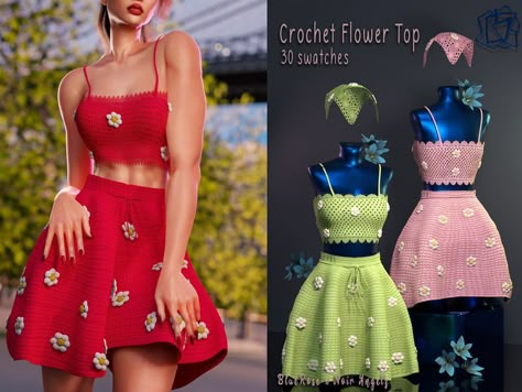 Crochet Flower Top, Green Flower Dress, Flower Outfit, Strawberry Outfit, Male Outfit, Sims 4 Tsr, Sims 4 Anime, Pelo Sims, The Sims 4 Packs