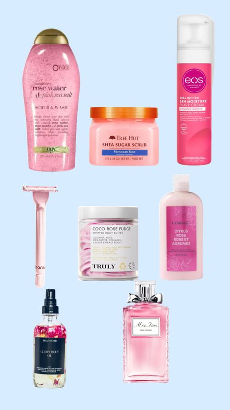 Rose shower routine Rose Shower Products, Rose Body Products, Rose Scented Shower Routine, Rose Shower Routine, Rose Scent, Hygiene Routine, Flower Shower, Sweet Smell, Rose Scented Products