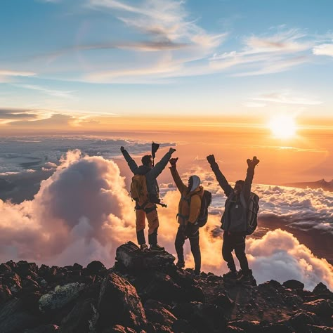 Celebration on the Roof of Africa: Climbers Conquer Kilimanjaro 🏔️🎉 Feel the triumph and joy as climbers celebrate reaching the summit of Mount Kilimanjaro, Africa’s highest peak. Surrounded by breathtaking views and the crisp mountain air, this moment marks the culmination of determination, endurance, and adventure. Standing at Uhuru Peak, they bask in the glory of their incredible achievement. 🌍⛰️ Join Easy Travel Tanzania for your Kilimanjaro journey and experience the thrill of standing... Mountaineering Collage, Kilimanjaro Summit, Travel Tanzania, Kilimanjaro Mountain, Mood 2025, Mount Meru, Mt Kilimanjaro, Tanzania Travel, Adventurous People