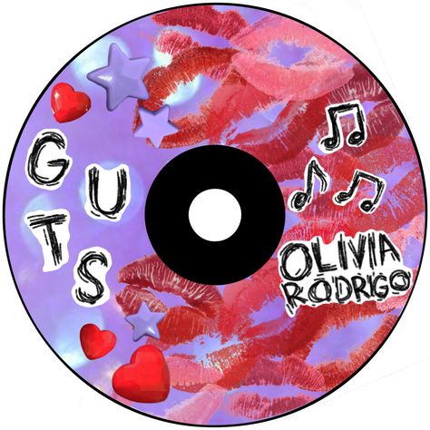 GUTS CD Olivia Rodrigo designed by me :) GUTS SOUR guts sour Olivia Rodrigo sophomore album Cd Painting Ideas, Sour Olivia Rodrigo, Art Cd, Cd Idea, Vinyl Paintings, Cd Wall Art, Vinyl Art Paint, Cd Aesthetic, Cd Diy