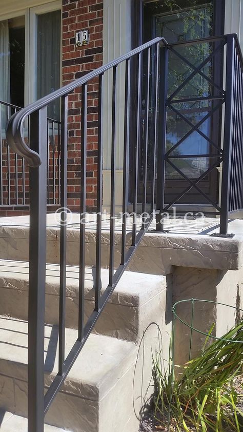 Exterior Railings & Handrails for Stairs, Porches, Decks Handrails For Stairs Outdoor, Handrails For Stairs, Exterior Railing, Iron Railings Outdoor, Exterior Stair Railing, Exterior Railings, Porch Handrails, Stairs Outdoor, Landscape Ideas Front Yard Curb Appeal