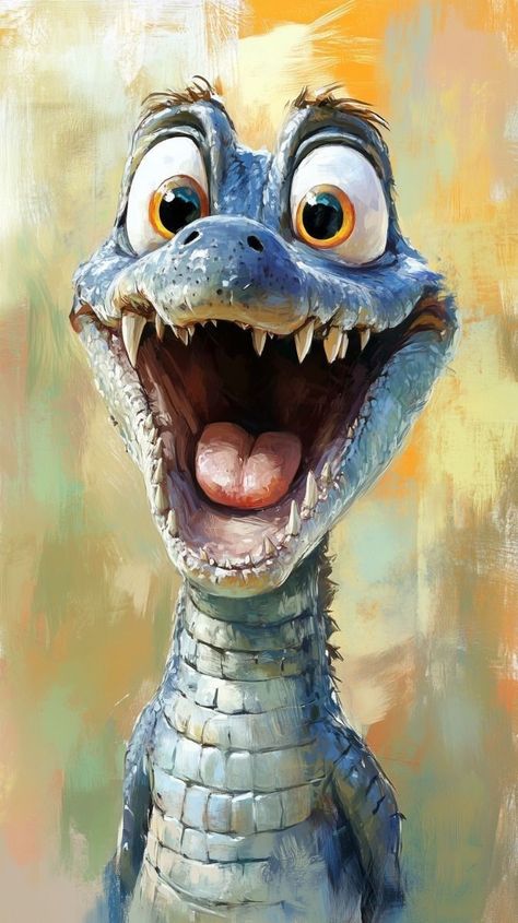 Cute Crocodile, Animal Caricature, Whimsical Art Paintings, Animal Illustration Art, Snake Art, Animal Portraits Art, Portraits Art, Animal Portraits, Animal Sketches