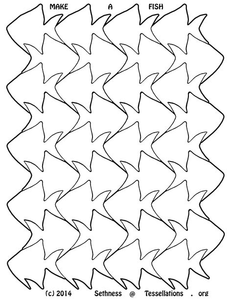 Tessellation Art Pattern, Tessalations Patterns Ideas Easy, Tessellation Patterns Step By Step, Tessalations Patterns Ideas, Tesselations Pattern, Esher Art, Fish Tessellation, Escher Tessellations, Tessellation Pattern