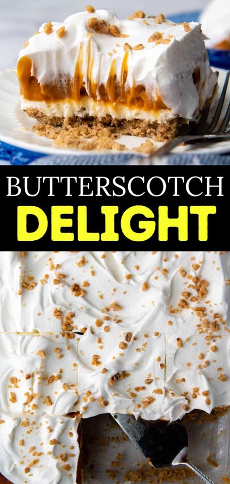 Recipes With Butterscotch Pudding, Easy Make Ahead Desserts For A Crowd, Butterscotch Torte, Butterscotch Desert, Butterscotch Pudding Dessert, Butterscotch Lush, Butterscotch Delight, Mamagourmand Recipes, Butterscotch Pudding Recipes