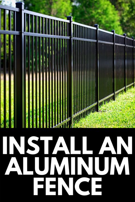 An aluminum fence is a great way to increase privacy and enhance the landscape in your backyard. In this article, we show you step-by-step how to install an aluminum fence! Read more at OwnTheYard.com! Backyard Aluminum Fence Ideas, Front Yard Metal Fence Ideas, Diy Aluminum Fence, Aluminum Fencing Backyard, Rod Iron Fence Front Yard, How To Install Fence, Pet Fence Ideas Backyards, Iron Fence Privacy Ideas, Aluminum Fencing Ideas