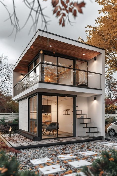 Tiny House Mansion, House Design Small Spaces, Tiny House Outside, Small Houses Ideas, Mini Modern House, Minimalist Tiny Home, Tiny Houses Ideas, Tiny Modern House, Small House Design Ideas