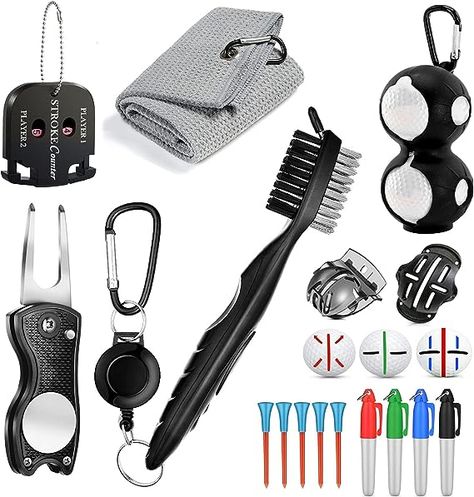 Golf Towel, Cleaning Club Brush, Divot Repair Tool, Golf Ball Alignment Kit, Score Counter, Golf Ball Holder & Tee, Golf Accessories, Make Perfect Golf Gifts! Towel Cleaning, Golf Ball Holder, Ball Holder, Golf Gifts For Men, Perfect Golf, Golf Ball Markers, Golf Towel, Golf Towels, Ball Markers