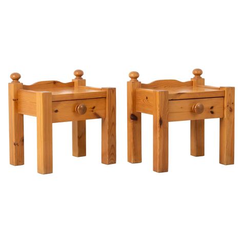 Pair of 20th Century Swedish Nightstands in Solid Pine For Sale at 1stDibs Wood Folding Chair, Wooden Crate, The 1970s, Folding Chair, Solid Pine, Interior Design Projects, Antique Furniture, Wooden Toy Car, Table Furniture