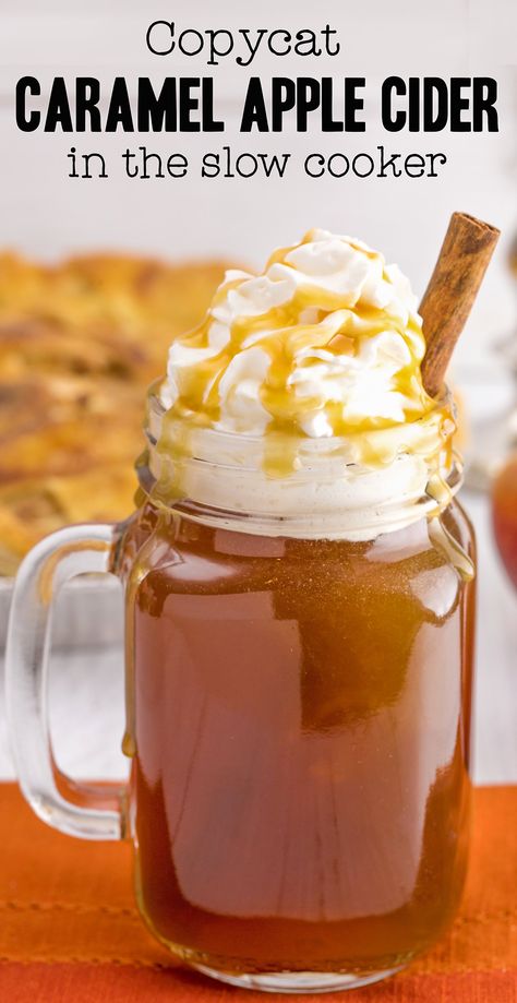 caramel apple cider recipe from starbucks Carmel Apple Cider Punch, Hot Caramel Apple Cider Recipe, Starbucks Caramel Apple Cider, Halloween Booth, Spiked Drinks, Caramel Apple Cider Recipe, Crockpot Drinks, Hot Apple Cider Recipe, Caramel Apple Cider