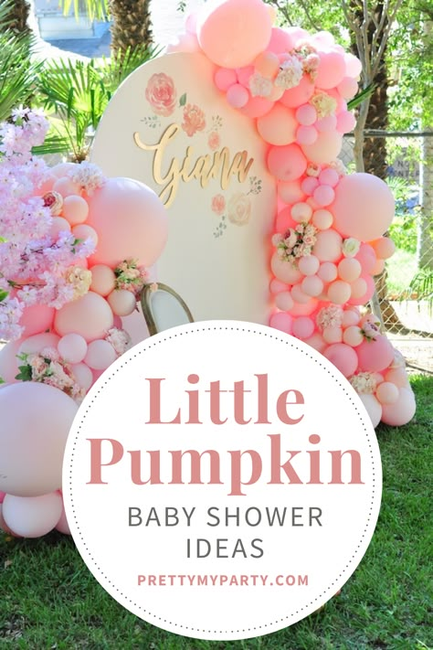 Fall Girl Baby Shower Ideas, Pink Fall Baby Shower, Little Pumpkin Baby Shower Ideas, Pumpkin Baby Shower Ideas, Baby Shower Clothes, Pumpkin Theme Baby Shower, Lil Pumpkin Baby Shower, Pink Pumpkin Baby Shower, Fall Baby Shower Themes