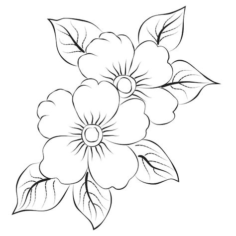 Free vector line art and hand drawing fl... | Premium Vector #Freepik #vector #lineart #flower #flower-vector #flower-drawing Picture Flowers Art, Free Hand Flower Drawing, One Line Simple Drawing, Flowers Pictures Drawing, Motif Design Pattern Drawings, Free Hand Design Drawing, Two Flowers Drawing, Flower Traceable, Art Work Designs