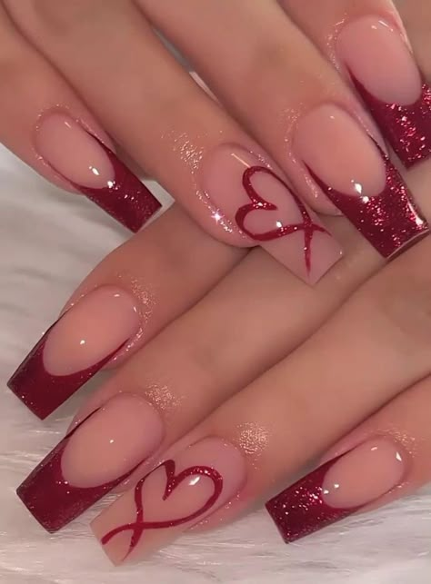 Valentines Nail Art Designs, Nail Art Cute, Unghie Sfumate, Red Nail Art, Valentine Nail Art, Red Valentine, February Nails, Romantic Nails, Nail Designs Valentines