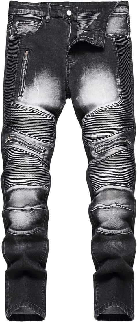 Ginsiom Mens Ripped Jeans, Men Skinny Designer Stretchy Stacked Distressed Biker Slim Fashion Hip Hop Shredded Denim Pants Blue at Amazon Men’s Clothing store Mens Ripped Jeans, Joggers Jeans, Biker Pants, Ripped Pants, Ripped Jeans Men, Cuff Design, Fashion Design Patterns, Biker Jeans, Patterned Jeans