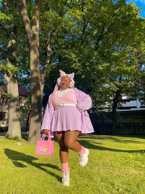 Pastel Pink And Purple Outfit, Purple Outfits Plus Size, Pastel Aesthetic Outfit Summer, Plus Size Kawaii Outfits, Pink And Purple Outfit, Scene Queen Outfit, Plus Size Y2k Outfits, Pastel Outfits Aesthetic, Chubby Outfits