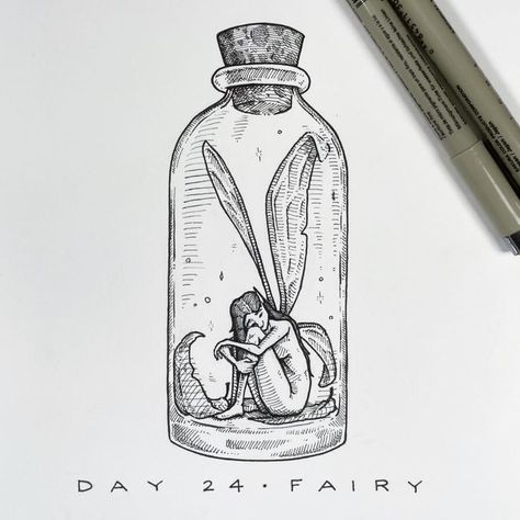 Whimsical Ink Drawing. Whimsical Art Drawings, Bottle Drawing, Imagination Art, Fantasy Drawings, Desenho Tattoo, Amazing Art Painting, Ink Drawings, Hand Art, Painting Art Projects