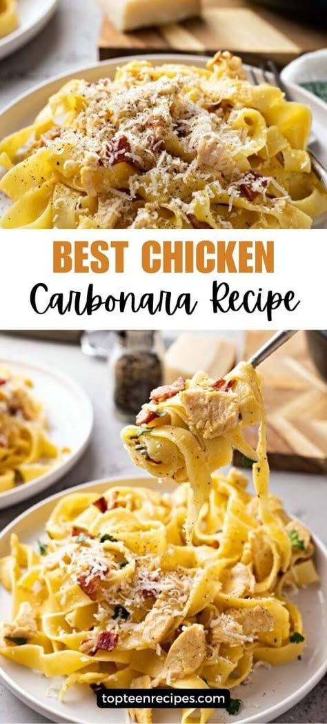 Best Chicken Carbonara Recipe - Top Recipes Best Chicken Carbonara, Taste Of Home Fettuccine Carbonara, Spaghetti Carbonara With Chicken, Hot Chicken Pasta Recipes, Cabanara Pasta Recipe Chicken Carbonara, Carabas Recipes Copycat Pasta, Chicken Carbanerra Pasta, Instapot Chicken Carbonara, Coconut Pasta Recipes