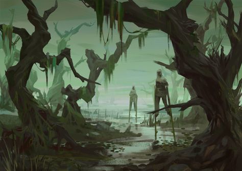 Swamp Terrain, Fey Realm, Dark Fey, Swamp Art, Dnd Ocs, Horror Inspiration, Shadow Dragon, Landscape Inspiration, Fantasy Forest