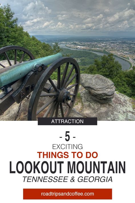 Lookout Mountain looms above the landscape surrounding Chattanooga, Tennessee. A day trip to the mountain top will bring you to Ruby Falls, The Incline Railway, and Rock City, the Big Three Attractions of the mountain. You'll also find hiking trails, scenic overlooks, and really beautiful vistas. Here is a guide to find them all. #travel #chattanooga #tennessee #georgia #GoForaDrive Rock City Chattanooga, Lookout Mountain Tennessee, Visit Tennessee, Ruby Falls, Downtown Chattanooga, The Big Three, Smoky Mountains Vacation, Alabama Travel, Tennessee Travel