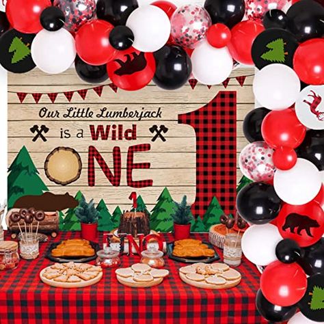 Amazon.com: Jollyboom Lumberjack Balloon Garland 1st Birthday Party Decorations for Boys with Lumberjack Wild One Photo Backdrop Buffalo Plaid First Birthday Party Supplies : Toys & Games Winter Onederland Birthday Party Boy, Lumberjack First Birthday, First Birthday Winter, Lumberjack Birthday, Boys First Birthday Party Ideas, 1st Birthday Party Decorations, Wild One Birthday Party, First Birthday Party Decorations, 1st Birthday Themes