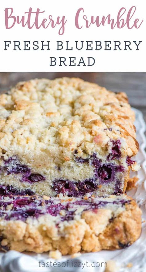 Moist quick bread stuffed full of fresh blueberries! This easy blueberry bread recipe is made extra special with the addition of a buttery su Crumble Blueberry, Easy Blueberry Bread, Blueberry Bread Recipe, Bread Toaster, Tasty Bread Recipe, Bread Easy, Blueberry Desserts, Blueberry Crumble, Blueberry Bread