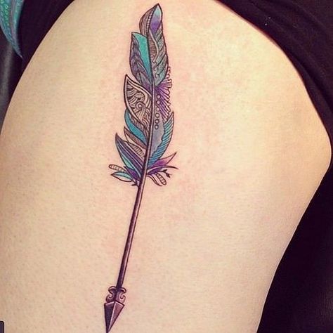 15 Arrow Tattoos That Are A Bullseye Small Colour Tattoo Designs, Small Colour Tattoo, Colour Tattoo Designs, Tattoo Plume, Feather Arrow Tattoo, Meaning Of Arrow Tattoo, Arrow Tattoos For Women, Small Arrow Tattoos, Feather Arrow