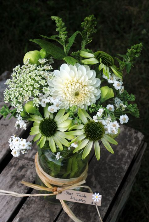 Echinacea Bouquet, Sedum Bouquet, Green Echinacea, Green Flower Arrangements, Light Green Flowers, Floral Designs Arrangements, Growing Cut Flowers, White Dahlia, Cut Flower Farm