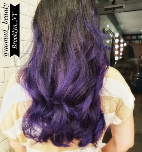 Balayaged purple hair into a beautiful ombre that will fade to lavender. By @nomad_beauty  #purplebalayage #purplehair #purple ombre. Purple Hair Fade, Purple Balayage, Fade Hair, Faded Hair, Purple Ombre, Hair Inspo Color, Purple Hair, Hair Inspo, Hair Ideas