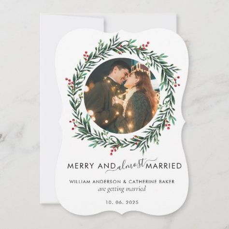 $2.90 | Modern Photo Save The Date Engaged Rustic Gingham #christmas, modern, rustic, seasonal, tartan, gingham, wreath, save the date, wedding, photo Christmas Save The Date, Merry And Married, Newlywed Christmas, Christmas Modern, Photo Save The Date, Holiday Design Card, Married Christmas, Christmas Holiday Cards, Christmas Couple