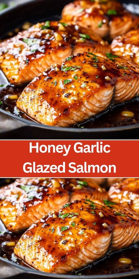 This Honey Garlic Glazed Salmon recipe is a must-try for a quick and delicious dinner. Succulent salmon filets are coated in a rich honey garlic glaze, blending sweet and savory flavors for a perfect caramelized finish. The glaze, made with honey, garlic, and soy sauce, adds a delectable touch that enhances the natural taste of the salmon. Ideal for both busy weeknights and special occasions, this easy-to-make dish pairs beautifully with a variety of sides. Honey Garlic Fish, Honey Glazed Teriyaki Salmon, Honey Soy Salmon Bowl Recipe, Sweet Glaze For Salmon, Salmon Hoisin Sauce Recipe, Ginger Teriyaki Salmon, Honey Garlic Smoked Salmon, Salmon With Soy Sauce And Honey, Easy Honey Glazed Salmon