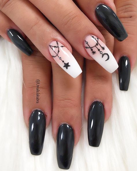 Nail Moon Designs, Witchy Nails Square, Goth Easter Nails, Wensday Adams Nails, Goth Nails Square, Punk Nails Grunge, Moon Nails Design, Witchy Nail Designs, Pastel Goth Nails