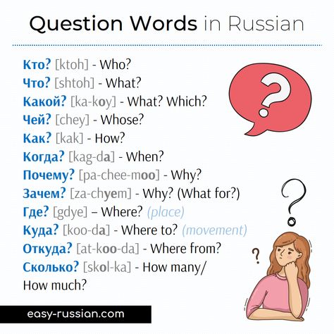 Words In Russian, Russian Learning, Question Words, Learning Template, Learning Russian, Russian Lessons, Russian Language Lessons, Learning Languages Tips, How To Speak Russian