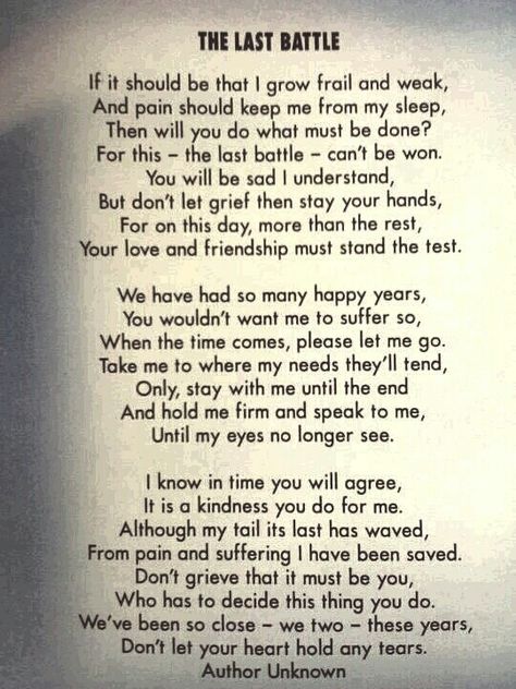 One of the sweetest poems. Unfortunately, my oldest brother's old dog is not doing good and she was put on pain medicine today. Praying it works for her. Pet Poems, The Last Battle, Dog Poems, Last Battle, Dog Heaven, Pet Remembrance, Losing A Pet, Pet Loss, Quotes Love