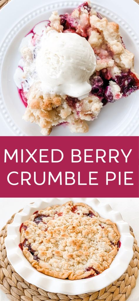 Mixed Berry Crumble Pie is a simple, rustic dessert made with fresh blueberries and strawberries. The crumble topping will have your guests begging for the recipe! Berry Crumble Pie, Mixed Berry Crumble, Berry Crumble Recipe, Crumble Recipes, Oatmeal Crumble, Rustic Dessert, Crumble Pie, Fruit Crumble, Berry Crumble