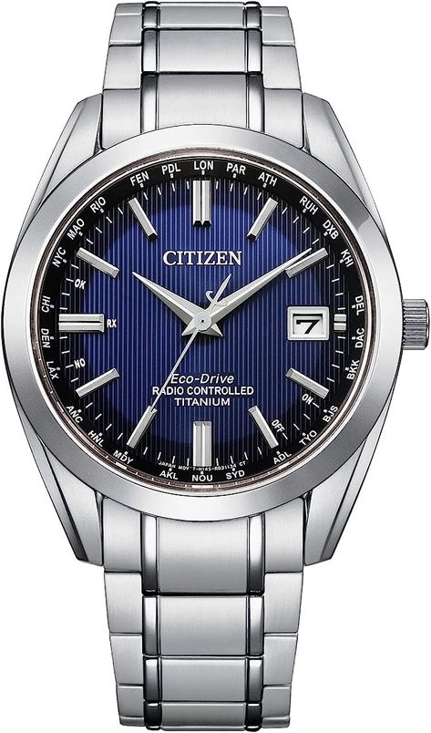 Citizen Men's Eco-Drive Classic Watch in Super Titanium with Atomic Timekeeping Technology, Blue Dial, 3-Hand Date and Sapphire Crystal Titanium Watches, Citizen Watch, Citizen Eco, Watch This Space, Perpetual Calendar, Eco Drive, Classic Watches, Timeless Treasures, Watch Collection