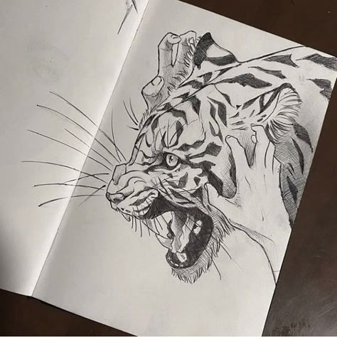 Tiger Drawing, Animal Drawings Sketches, Draw And Paint, Tiger Art, Arte Sketchbook, Dark Art Illustrations, Animal Sketches, Arte Fantasy, Art Tutorials Drawing