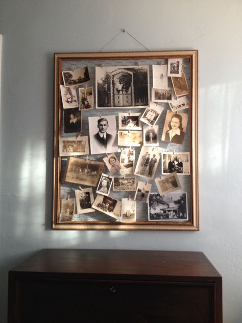 Collage In Picture Frame, Vintage Picture Display Ideas, Framed Collage Of Pictures, Multiple Pictures In One Frame, Framed Picture Collage, Family Photo Framing Ideas, Unique Ways To Hang Pictures, Vintage Photo Display Ideas, Large Photo Collage