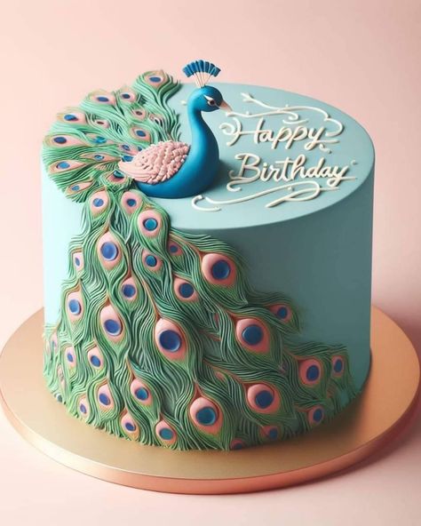 Bird Cake Ideas, Peacock Cakes, Barbie Dress Cake, Peacock Birthday, Cake Themes, Peacock Cake, Bird Cake, Happy Birthday Art, Peacock Theme