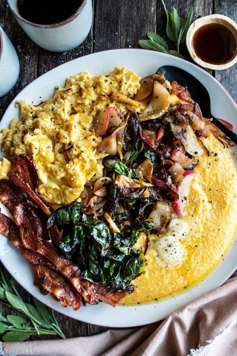 Polenta Breakfast, Simple Scrambled Eggs, The Original Dish, Scrambled Eggs Recipe, Breakfast Platter, Fall Breakfast, Savory Breakfast, Breakfast Brunch Recipes, Breakfast Foods