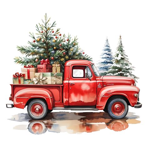 Natal Country, Truck Clipart, Fabric Panel Quilts, Christmas Red Truck, Christmas Tree Clipart, Christmas Farm, Holiday Clipart, Christmas Truck, Black Christmas