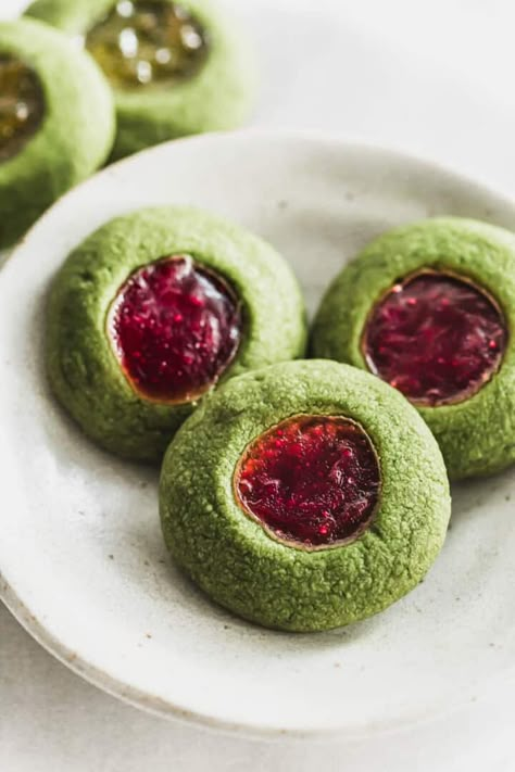 Matcha Thumbprint Cookies (Small Batch) | Sift & Simmer Matcha Theme, Matcha Cookies Recipe, Cookie Box Ideas, Cookies Small Batch, Cookies And Frosting, Sprouted Buckwheat, Christmas Baked Goods, Green Tea Cookies, Fun Food Facts