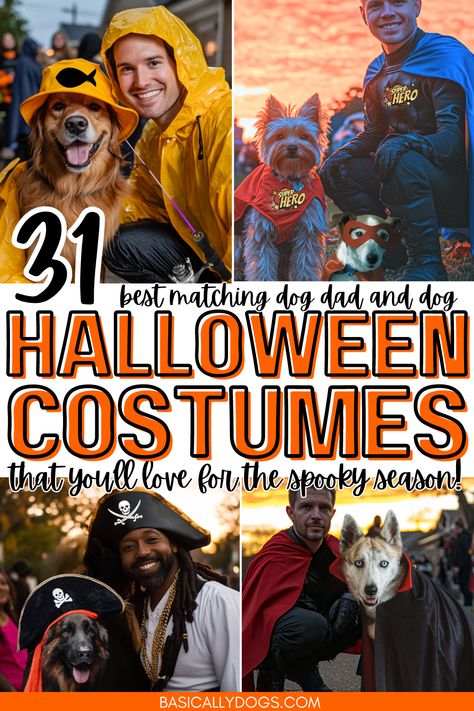 Find 31 best matching dog dad and dog Halloween costumes for the spooky season. Whether you're looking for funny dog Halloween costumes with owner, cute options, or DIY dog and owner costumes. From classic pet duo costumes for a big dog, small dog, golden retriever, or yorkie, you'll love these matching Halloween costumes. Dress your dog as a dog pumpkin, ghost dog, or creative pet couples outfits Halloween themes for a spooky and fun celebration with your pet. Pitbulls Black, One Night Stand Costume, Dog Halloween Costumes With Owner, Big Dog Small Dog, Funny Dog Halloween Costumes, Cat Costume Ideas, Dog And Owner Costumes, Best Dog Halloween Costumes, Halloween Costumes Dress