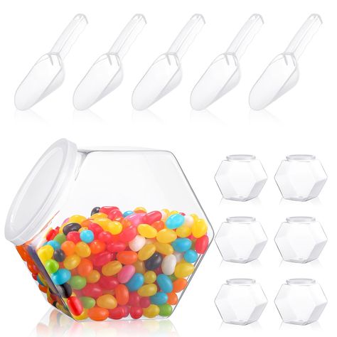 PRICES MAY VARY. Plastic Candy Containers with Scoop: you will receive 6 pieces of hexagon candy bar containers for party and 6 pieces of candy spoons, let colorful candies adorn your candy bar with these plastic candy jars for candy buffet Reassuring Quality: hexagon candy containers with scoop are made of plastic, which are sturdy and not easy to break, odorless, lightweight, reliable to use, and long lasting to serve you for a long time Thoughtful Design: hexagon laundry detergent container w Containers For Laundry Detergent, Plastic Candy Jars, Laundry Detergent Container, Detergent Container, Clear Cookies, Cookie Container, Food Candy, Candy Display, Countertop Display