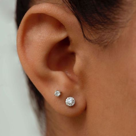 For the girl that loves a simple ear stack, our classic 14K diamond studs are made just for you Double Piercing Earrings Diamond Studs, Ear Piercings Diamonds, Double Ear Piercings Studs, Double Ear Piercing Studs, Piercings Idea, 2nd Ear Piercing, Simple Diamond Earrings, Ear Piercing Studs, Double Ear Piercings