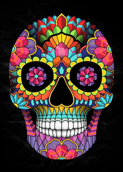 Mexican Skull Painting, Sugar Skulls Wallpaper, Sugar Skull Design Pattern, Skull Art Painting, Sugar Skull Images, Mexican Skull Art, Sugar Skull Art Drawing, Sugar Skull Owl, Sugar Skull Drawing