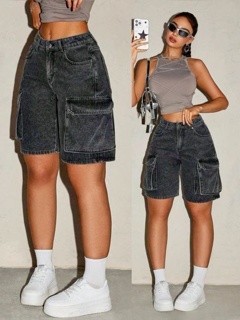 Singlet Outfit, Street Style Outfits Casual, Modesty Outfits, Shorts Outfits Women, Shein Icon, Fashion Nova Outfits, Bermuda Jeans, Jeans Cargo, Easy Trendy Outfits