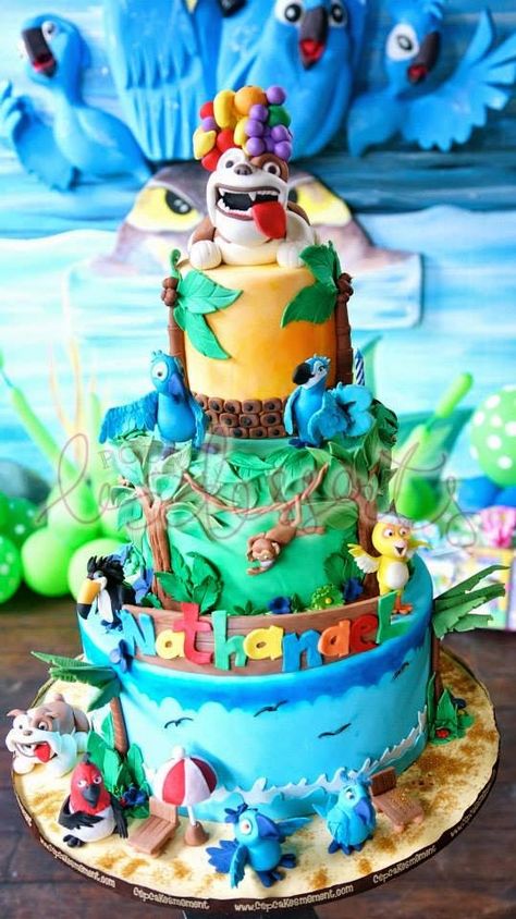 Party Inspirations: Rio 2 Themed Birthday Party By Cupcakes Moments 2 Themed Birthday Party, Rio Birthday Cake, Rio Cake, Rio Birthday Parties, Rio Party, Movie Cakes, Pinterest Cake, Rio 2, 5th Birthday Party Ideas