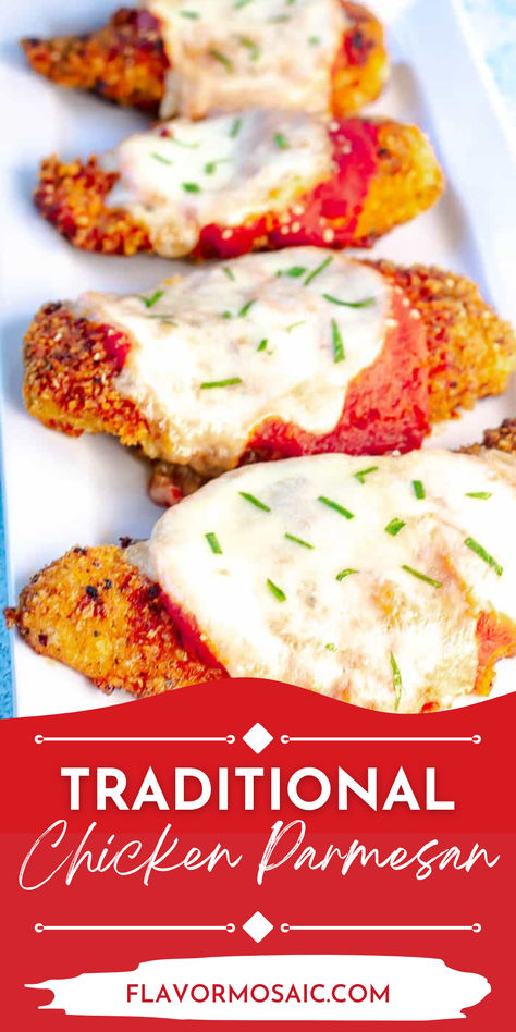 Experience the ultimate comfort food with our Traditional Chicken Parmesan. Crispy, golden-breaded chicken breasts are topped with rich marinara sauce, gooey fresh mozzarella, and a sprinkle of Parmesan, then baked to perfection. This classic dish delivers mouthwatering flavors and a satisfying crunch with every bite. Perfect for a cozy dinner or special occasion. Dive into this timeless Italian favorite tonight! Chicken Breast Marinara Recipes, Joanna Gaines Chicken Parmesan, Breaded Parmesan Chicken, Chicken Parmesan Recipe Authentic, Chicken Breast Mozzarella Recipes, Chicken Marinara Bake, Chicken Parmesan Recipe Easy Baked, Recipes With Fresh Mozzarella, Chicken Parmesian