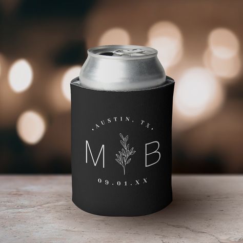 Mixed Typography, Grey Wedding Theme, Wedding Bridal Party Gifts, Fern Wedding, Rustic Logo, Beer Sleeve, Rustic Modern Wedding, Bridal Favors, Custom Wedding Favours