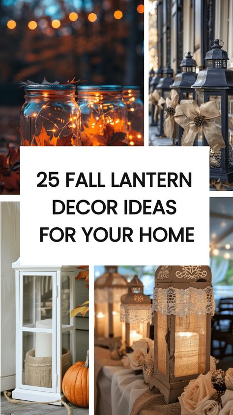 Get ready to cozy up your home this fall with these 25 fall lantern decor ideas. Illuminate your space with warm, welcoming vibes that will bring the season's charm right to your doorstep. Decorating Ideas With Lanterns, Fall Decorated Lanterns, How To Decorate A Lantern, Lantern Filler Ideas, Fall Lantern Decor Ideas, Decorated Lanterns, Lantern Decor Ideas, Decor With Lanterns, Fall Lantern Decor