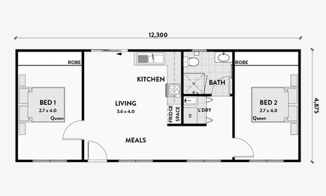 Shed Granny Flat, Flat Floor Plan, Granny Flats Australia, Granny Flat Plans, Mini House Plans, Diy Tiny House Plans, Shed House Plans, Duplex Floor Plans, Granny Flats